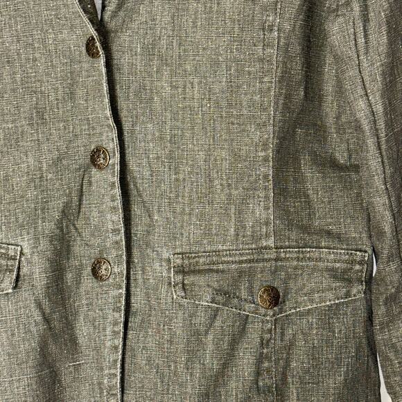 Maestro Green Linen Cotton Jacket Women's Size Medium Ruffled Y2K Boho - Picture 14 of 16